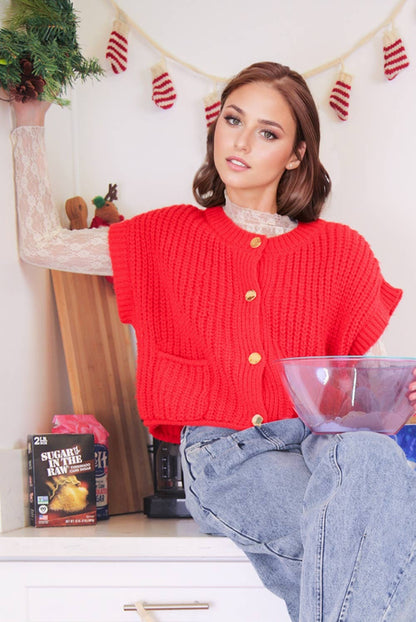 Oversized Button Down Knit Sweater Top