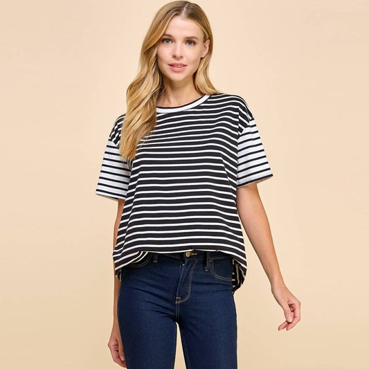 Black White 
Color Block Striped Top