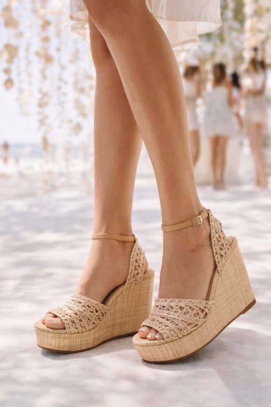 Woven Platform Wedge Sandal with Ankle Strap