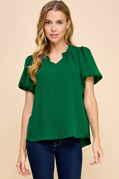 Hunter Green Solid Textured Air Flow Top