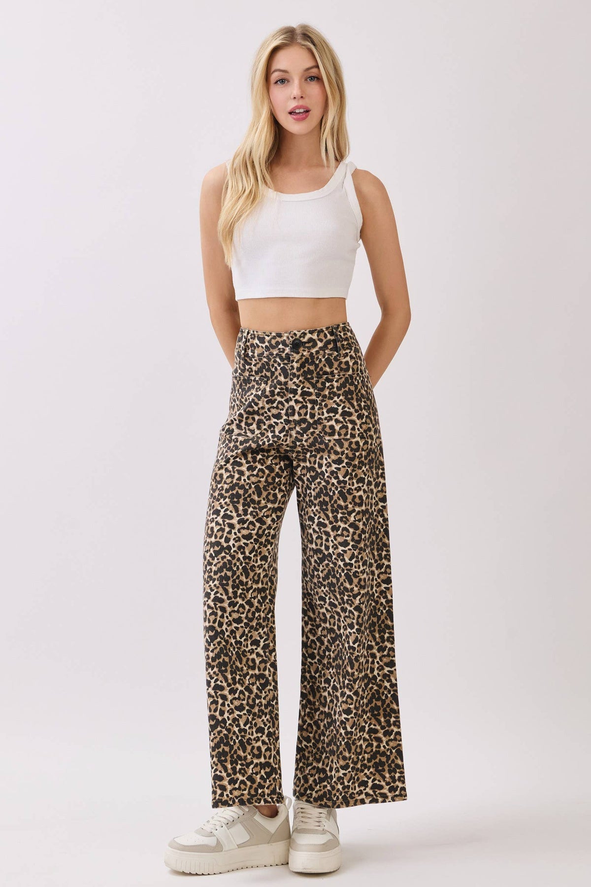 Leopard Stretch Twill Wide Leg Pants