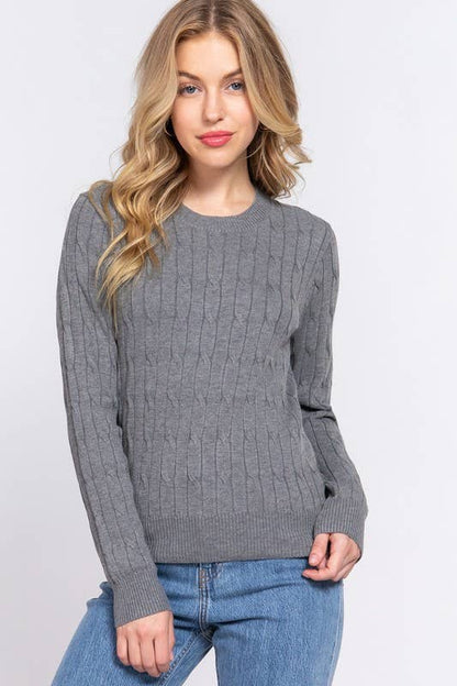 Purple Round Neck Cable Sweater