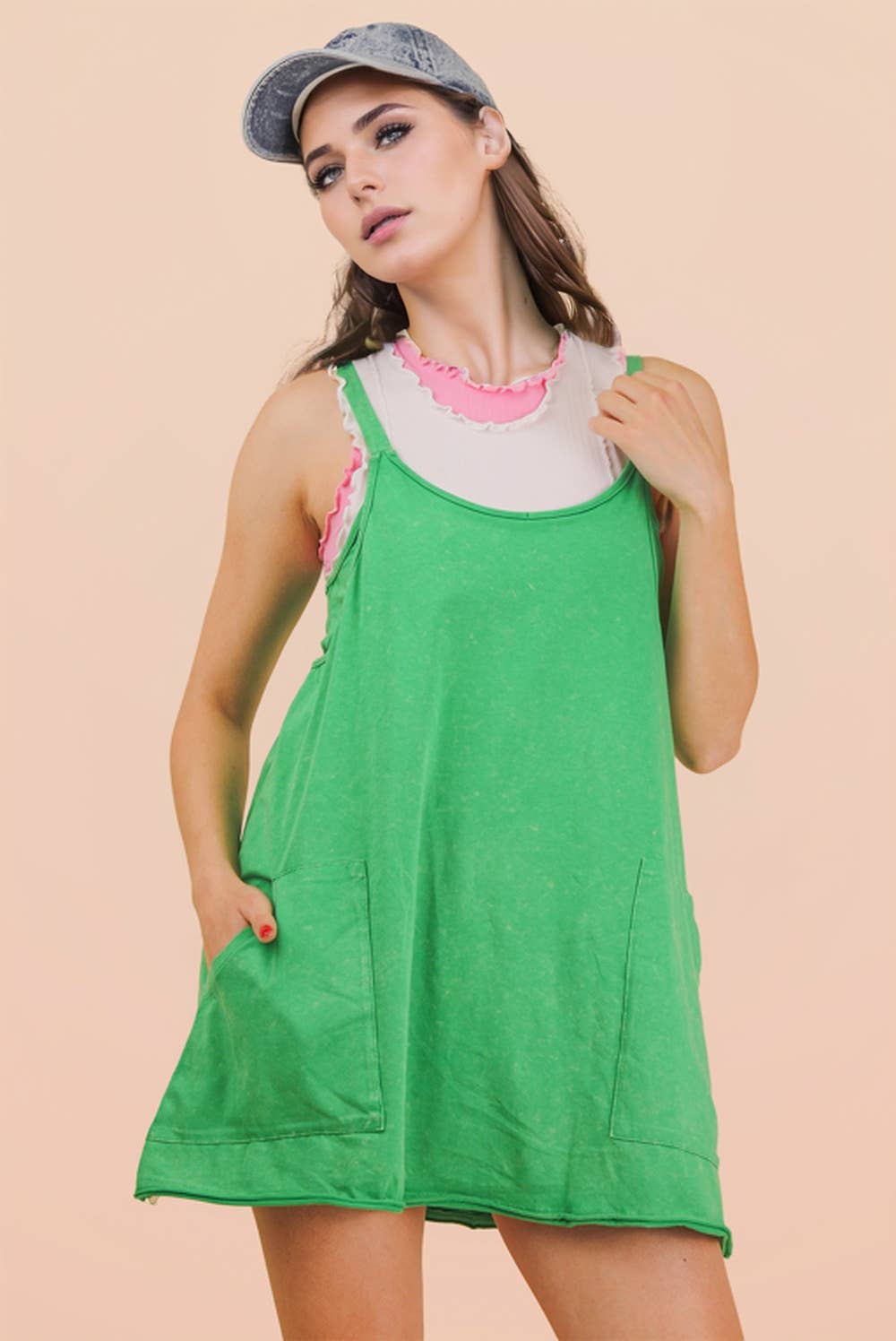Mineral Washed Knit Mini Dress with Shorts Inside 