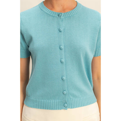 Crew Neck Short Sleeve  Buttoned Cardigan