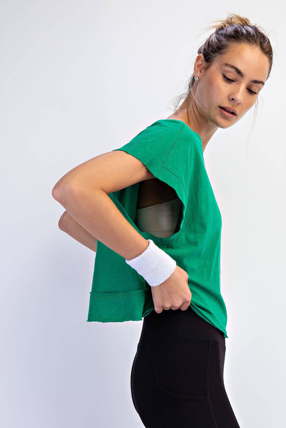 Clover Green Cotton Slub Open Back Top