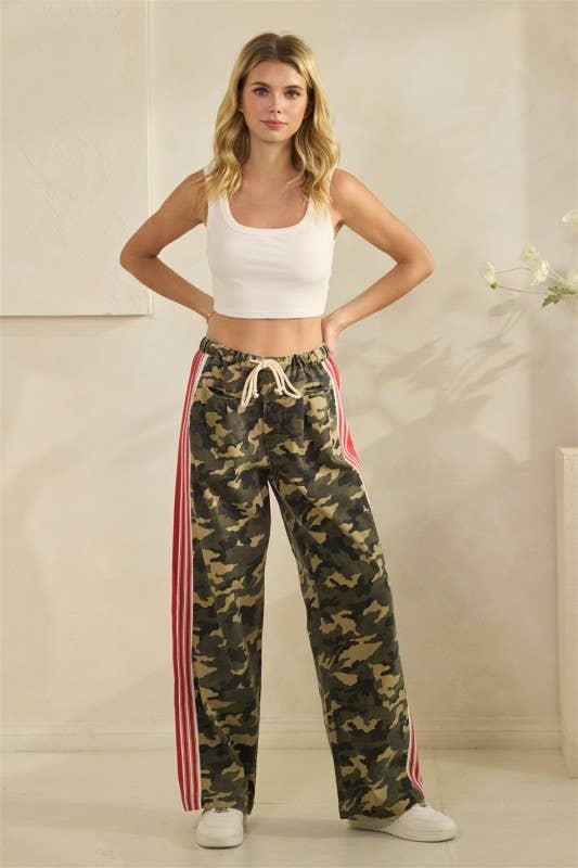 Leopard Sport Striped Wide Legged Pants