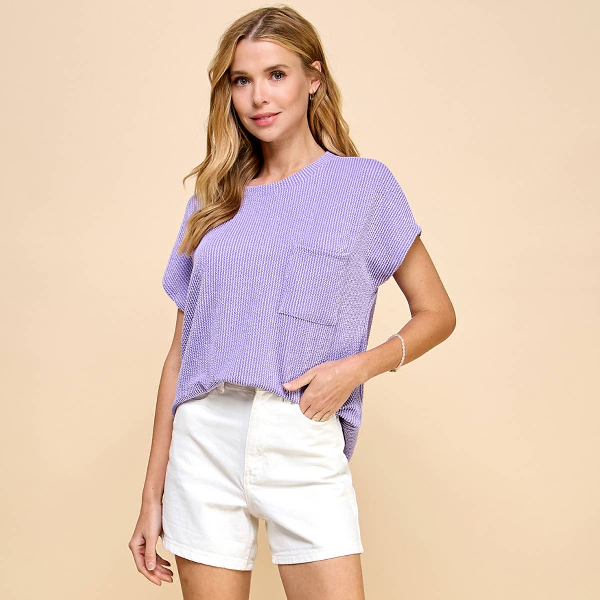 Violet Ribbed Top with Pocket