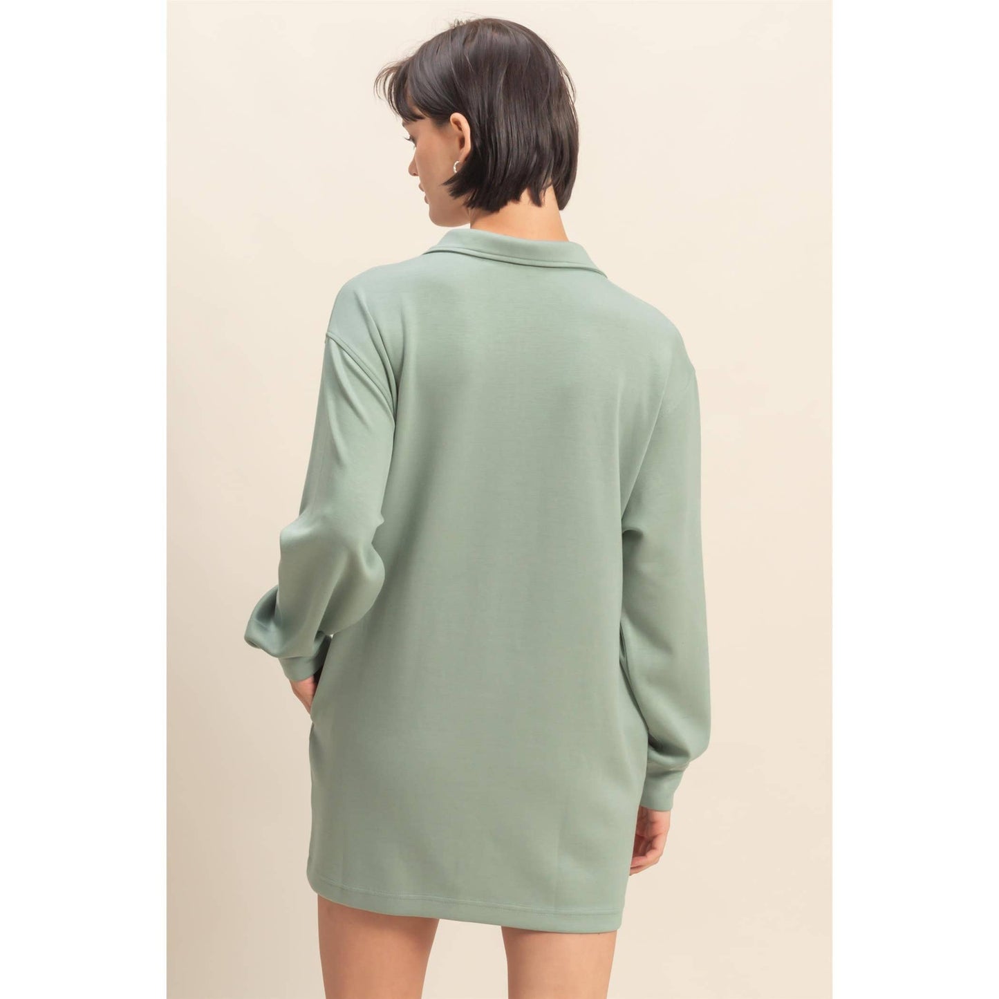 Double Knit Half Zip Up Long Sleeve Mini Dress