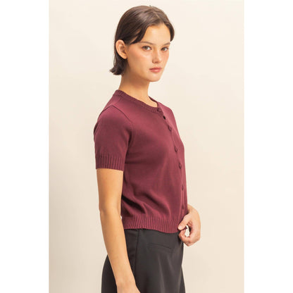Crew Neck Short Sleeve  Buttoned Cardigan