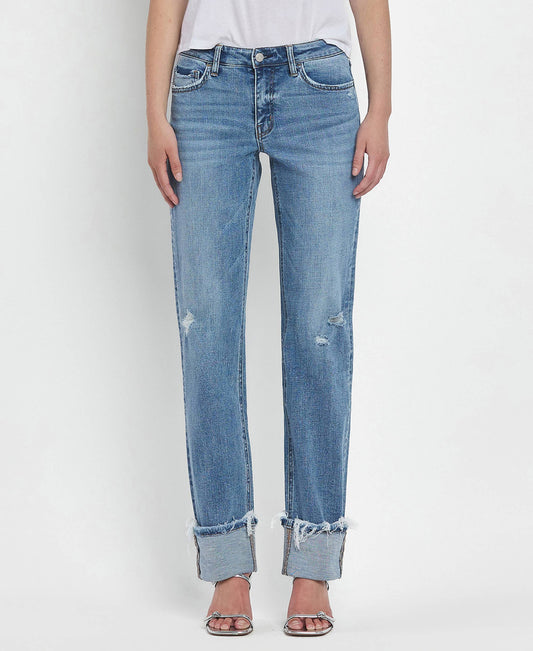 Mid Rise Cuffed Straight Jeans