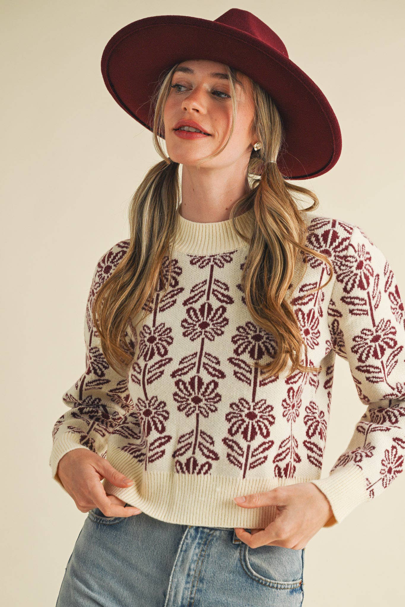 Floral Pattern Knit Sweater