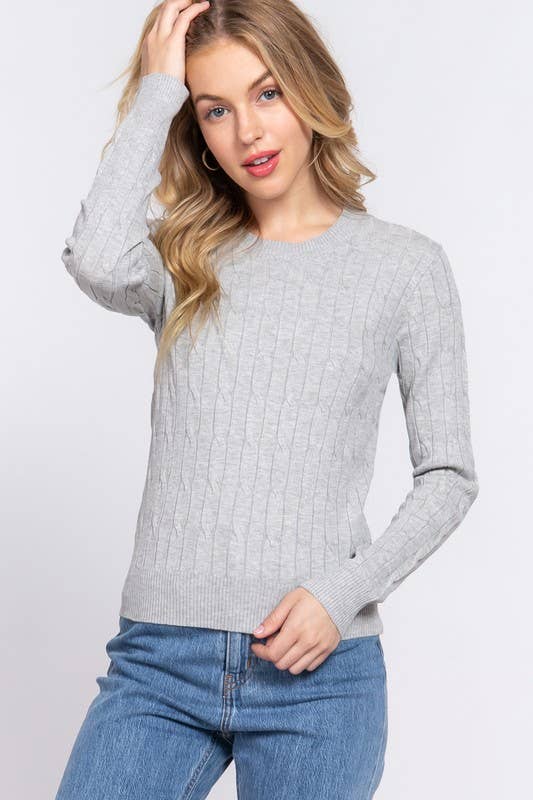 Purple Round Neck Cable Sweater