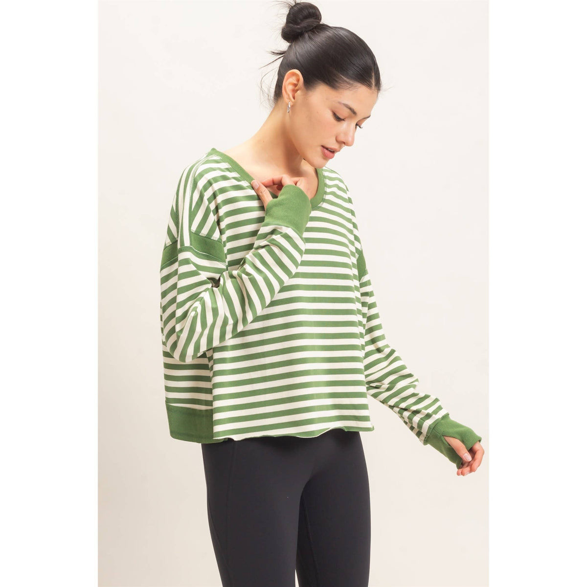 Striped Open Back Long Sleeve Top