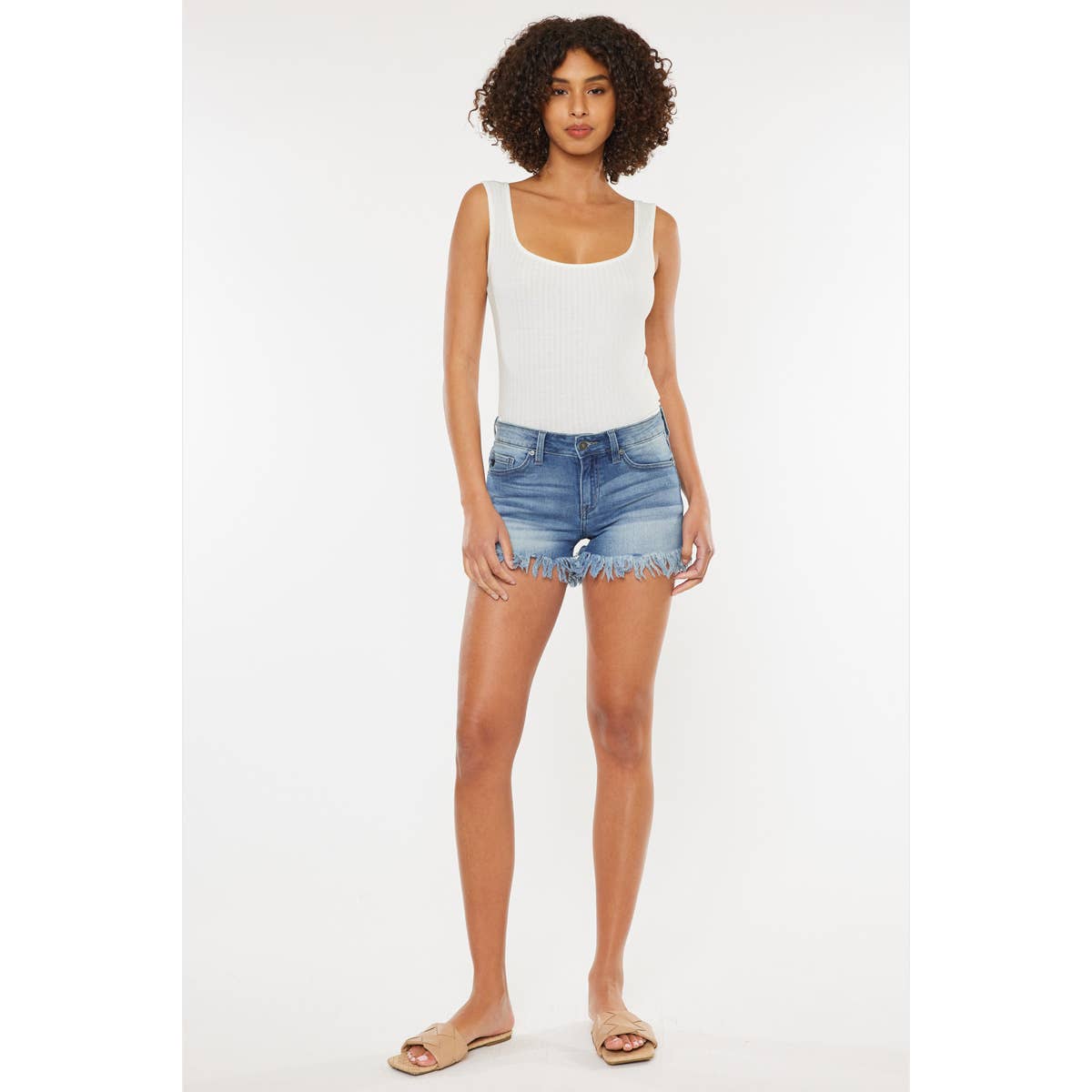 Kan Can Mid Rise Fray Hem Shorts