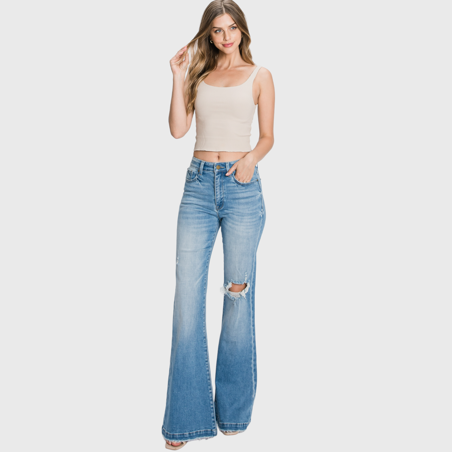 Petite Length High Rise 70's Inspired Flare Jeans