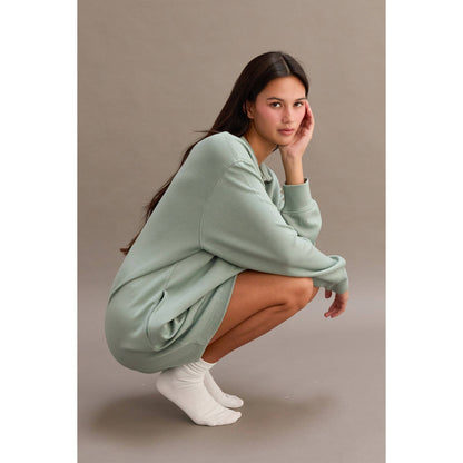 Double Knit Half Zip Up Long Sleeve Mini Dress