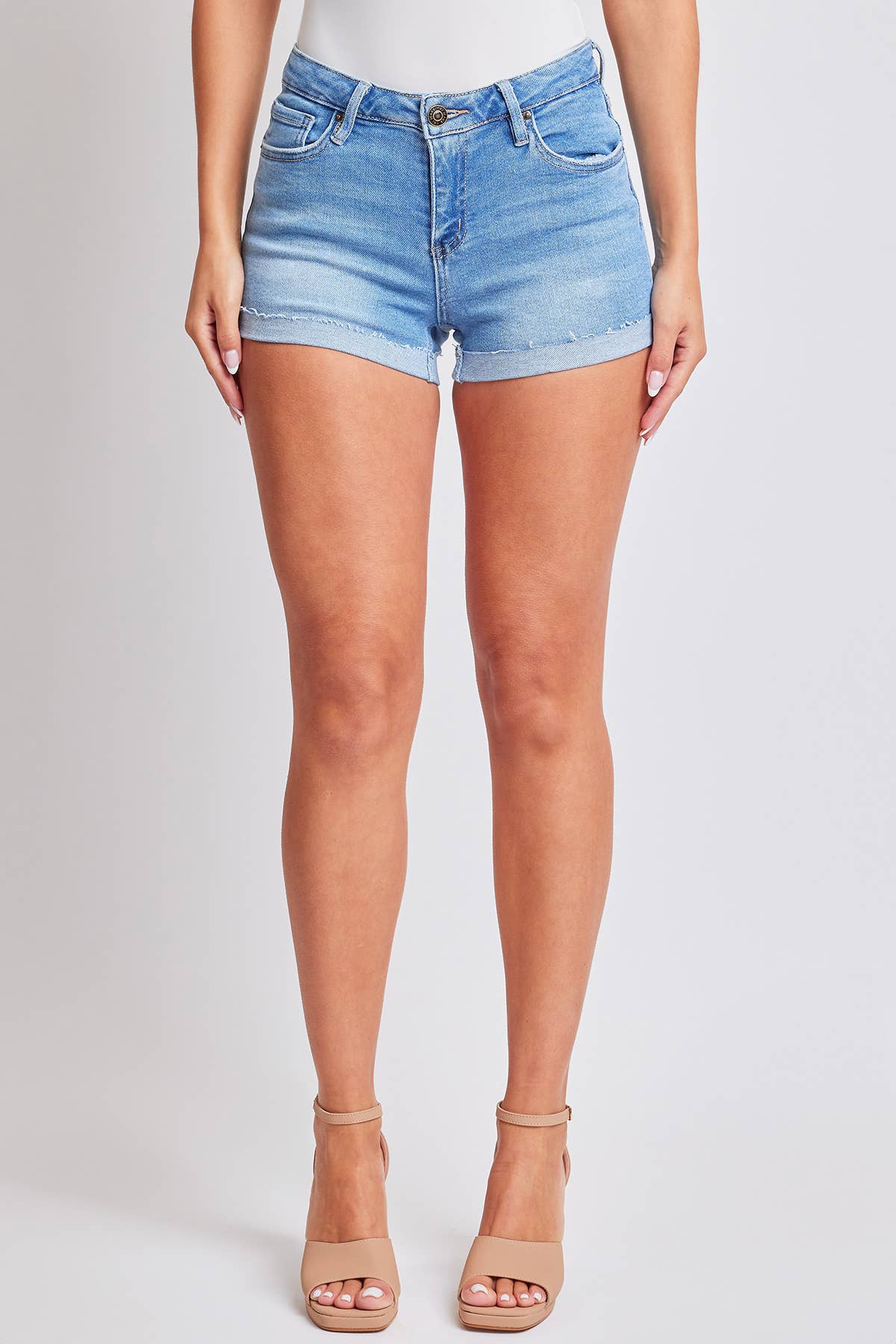 Junior Mid Rise Raw Edge Cuff Denim Short