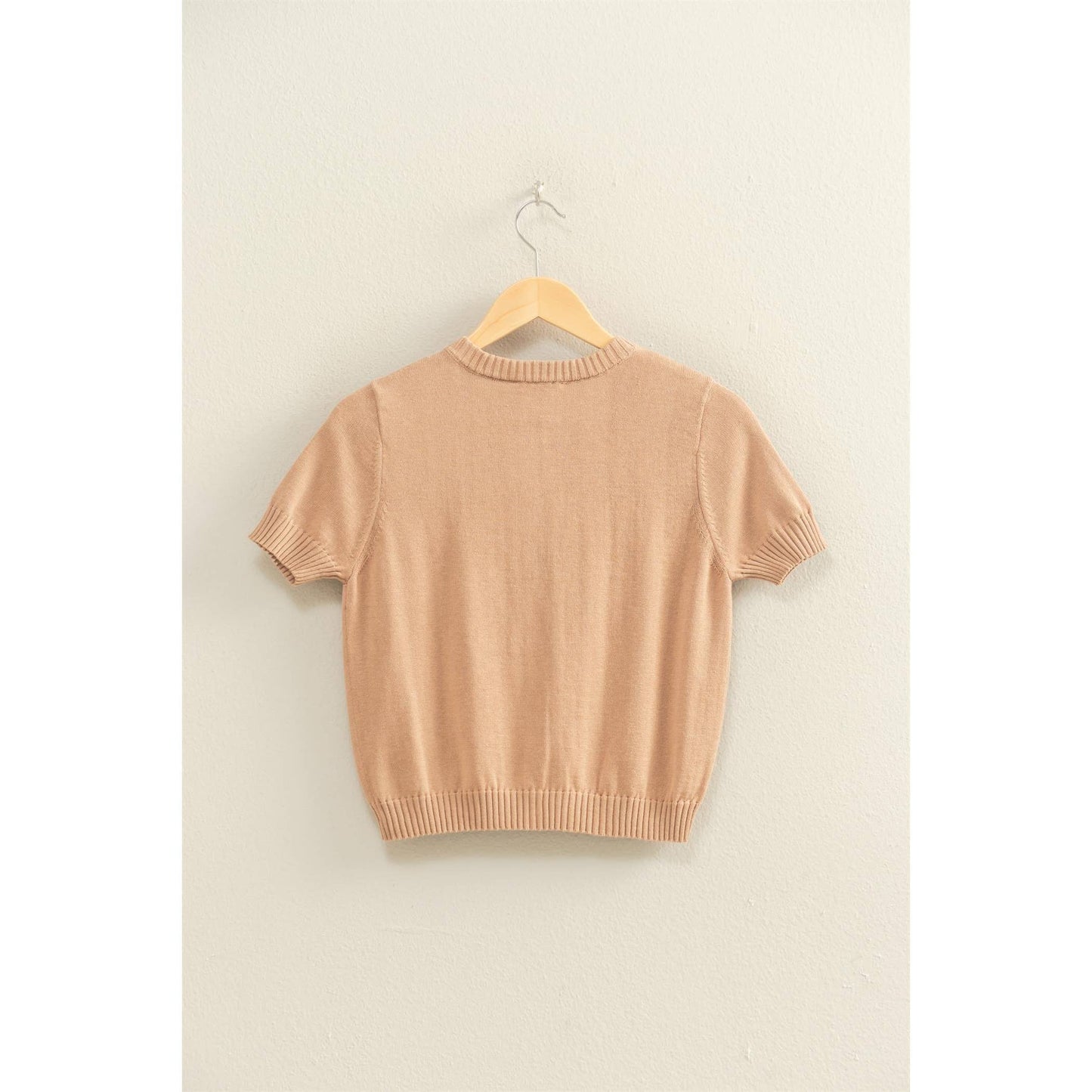 Crew Neck Short Sleeve  Buttoned Cardigan