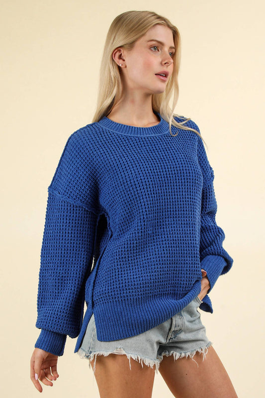 Royal Blue Oversized Knit Sweater Pullover