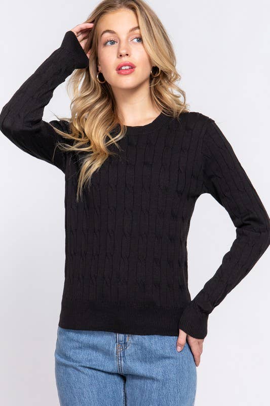 Purple Round Neck Cable Sweater