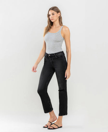 High Rise Distressed Crop Straight Jeans