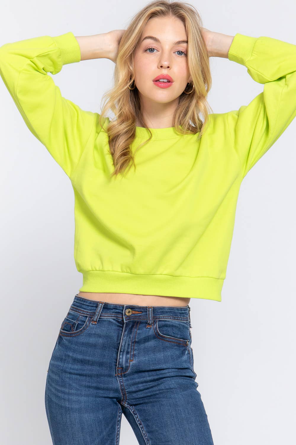 Dark Wine Long Sleeve Round Neck Crop Sweatshirt