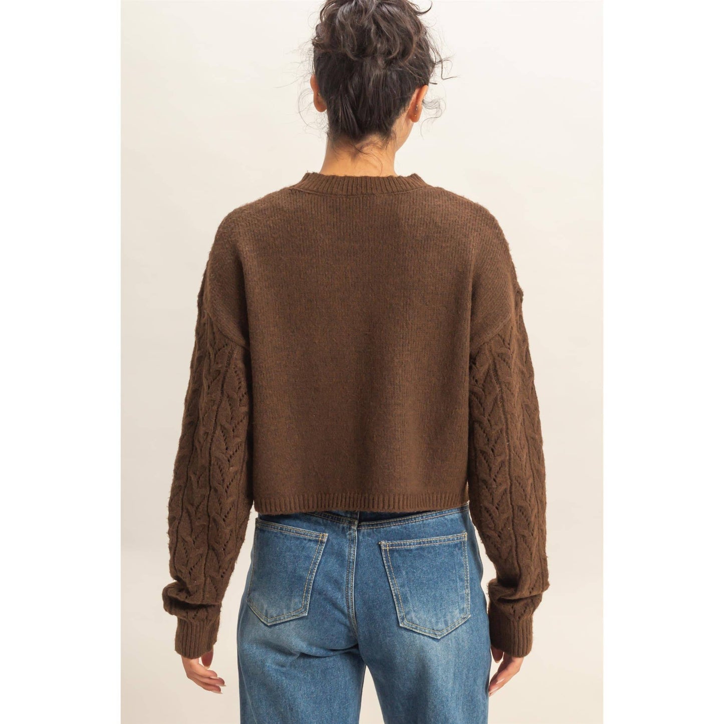 Cropped Cable Knit Sweater