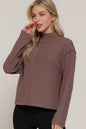 Long Sleeve Visible Overlocked Seams Detail Brushed Rib Top