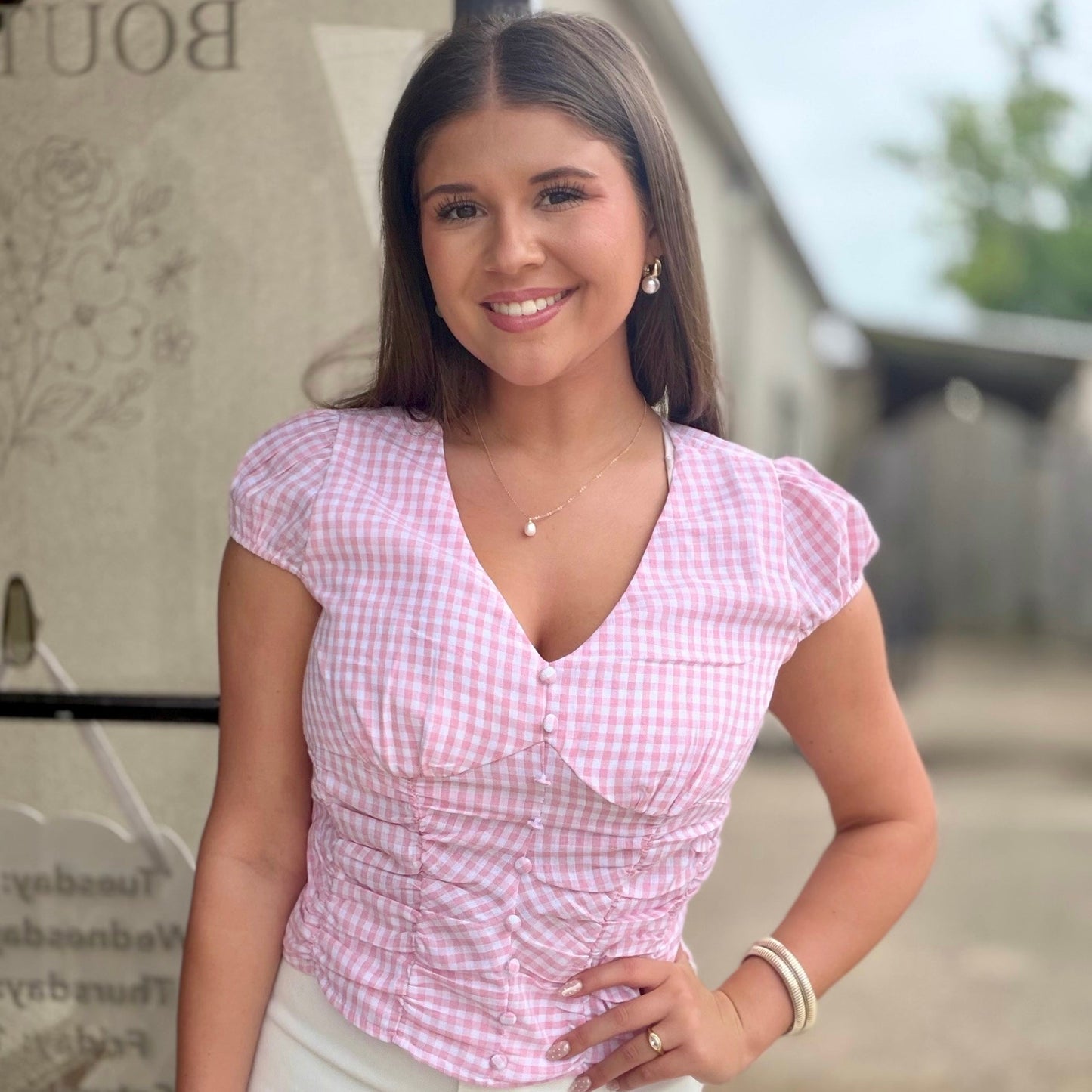 Bekka Gingham Button Front Top