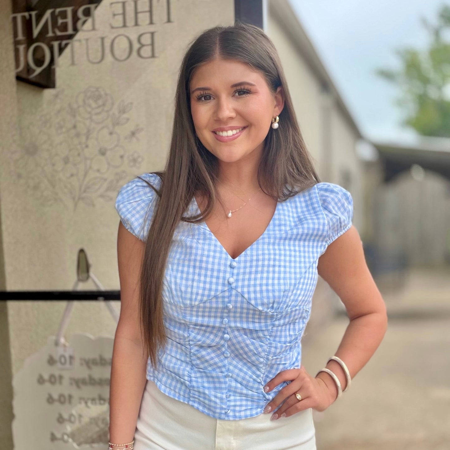 Bekka Gingham Button Front Top