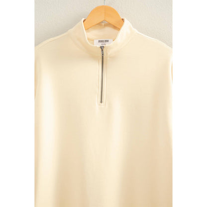 Double Knit Half Zip Up Long Sleeve Mini Dress