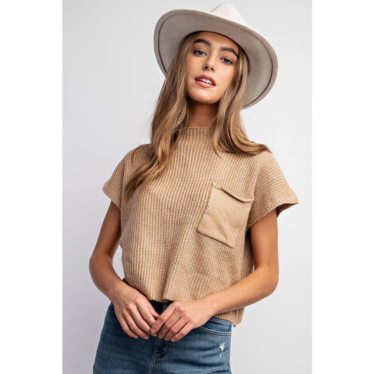 Taupe Drop Shoulder Rib Knit Sweater Top