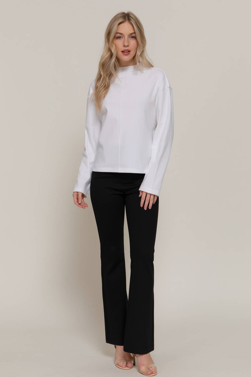 Long Sleeve Visible Overlocked Seams Detail Brushed Rib Top