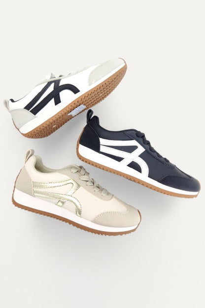 Gold Swoosh Line Design Gum Sole Sneakers