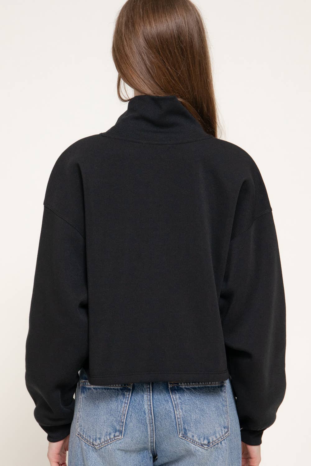 Long Sleeve Ribbed Mock Neck Inner Brushed Sweatshirt