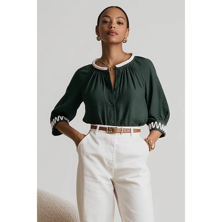 Abstract Applique Popover Blouse