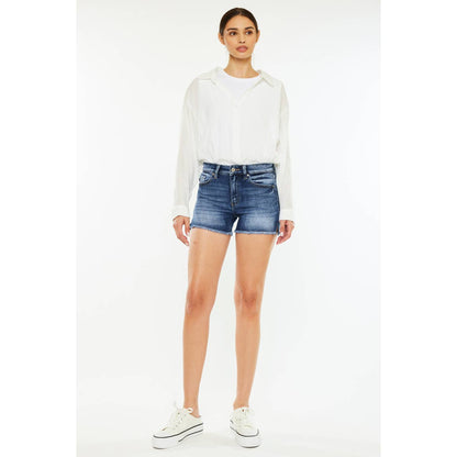 Kan Can High Rise Stretch Frayed Hem Shorts