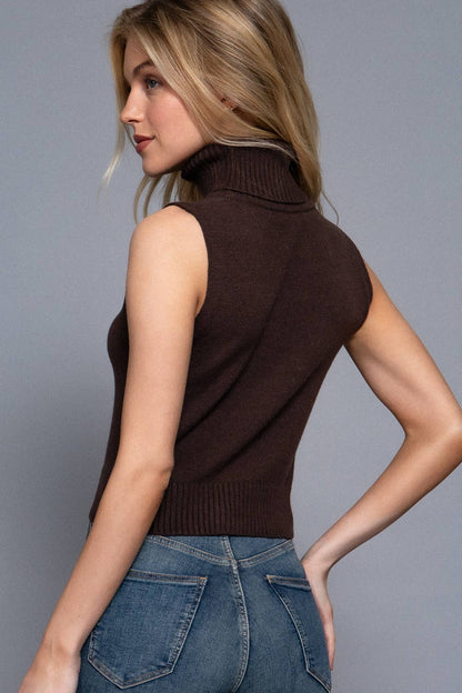 Sleeveless Turtle Neck Sweater Top