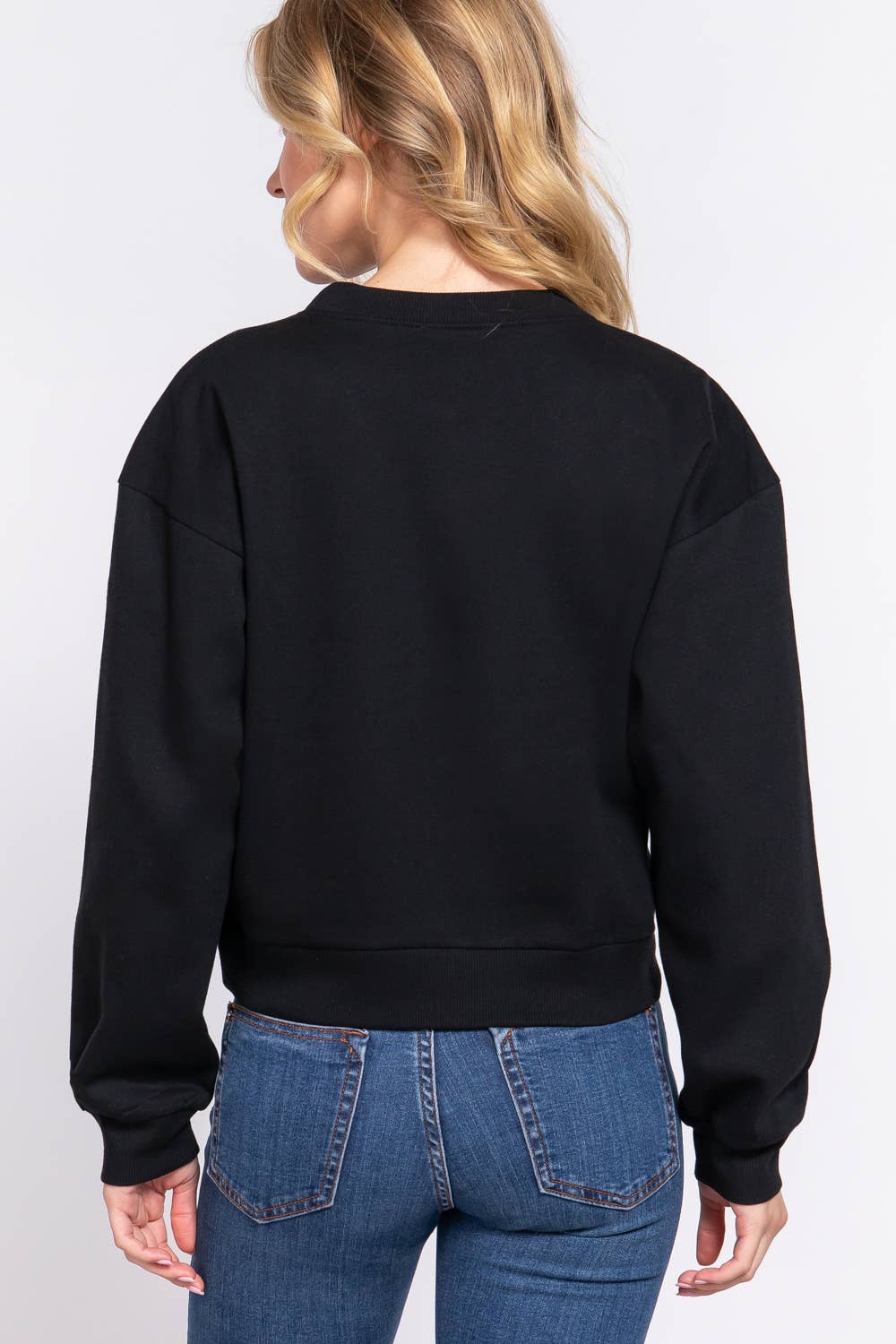 Dark Wine Long Sleeve Round Neck Crop Sweatshirt