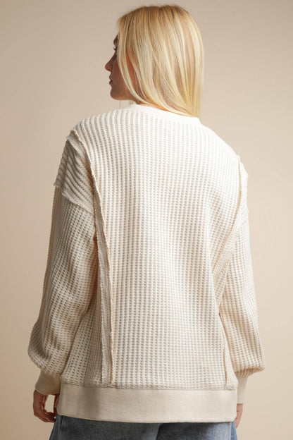 Cream Oversized Waffle Knit Casual Top