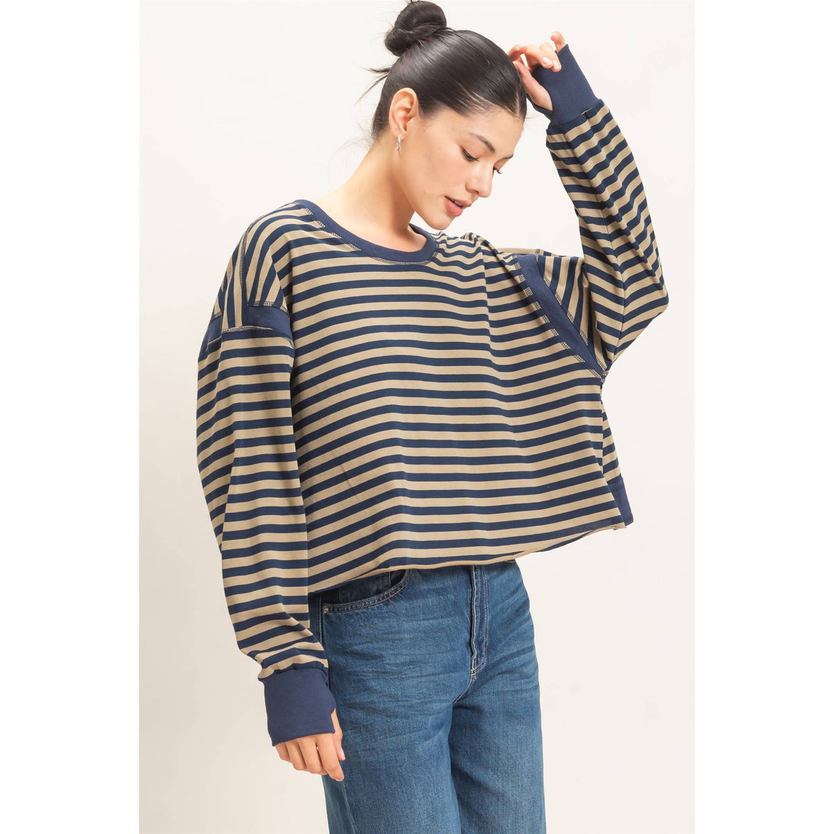 Striped Open Back Long Sleeve Top