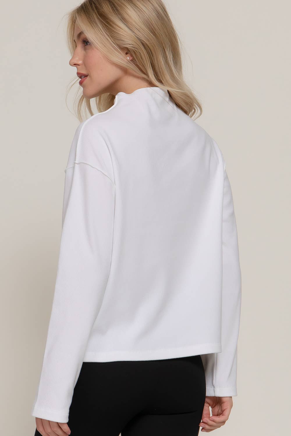 Long Sleeve Visible Overlocked Seams Detail Brushed Rib Top