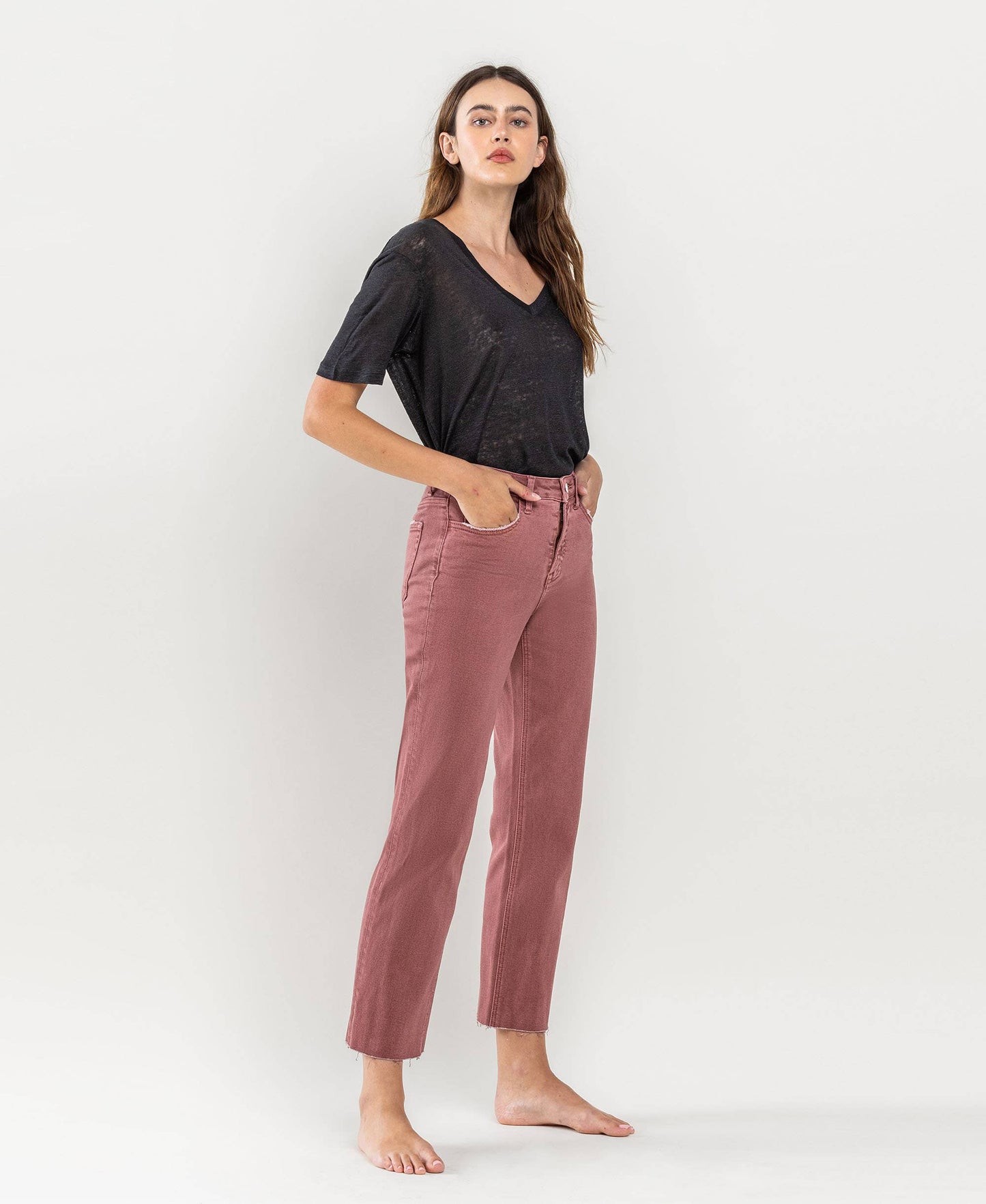 Tummy Control High Rise Crop Straight Jeans