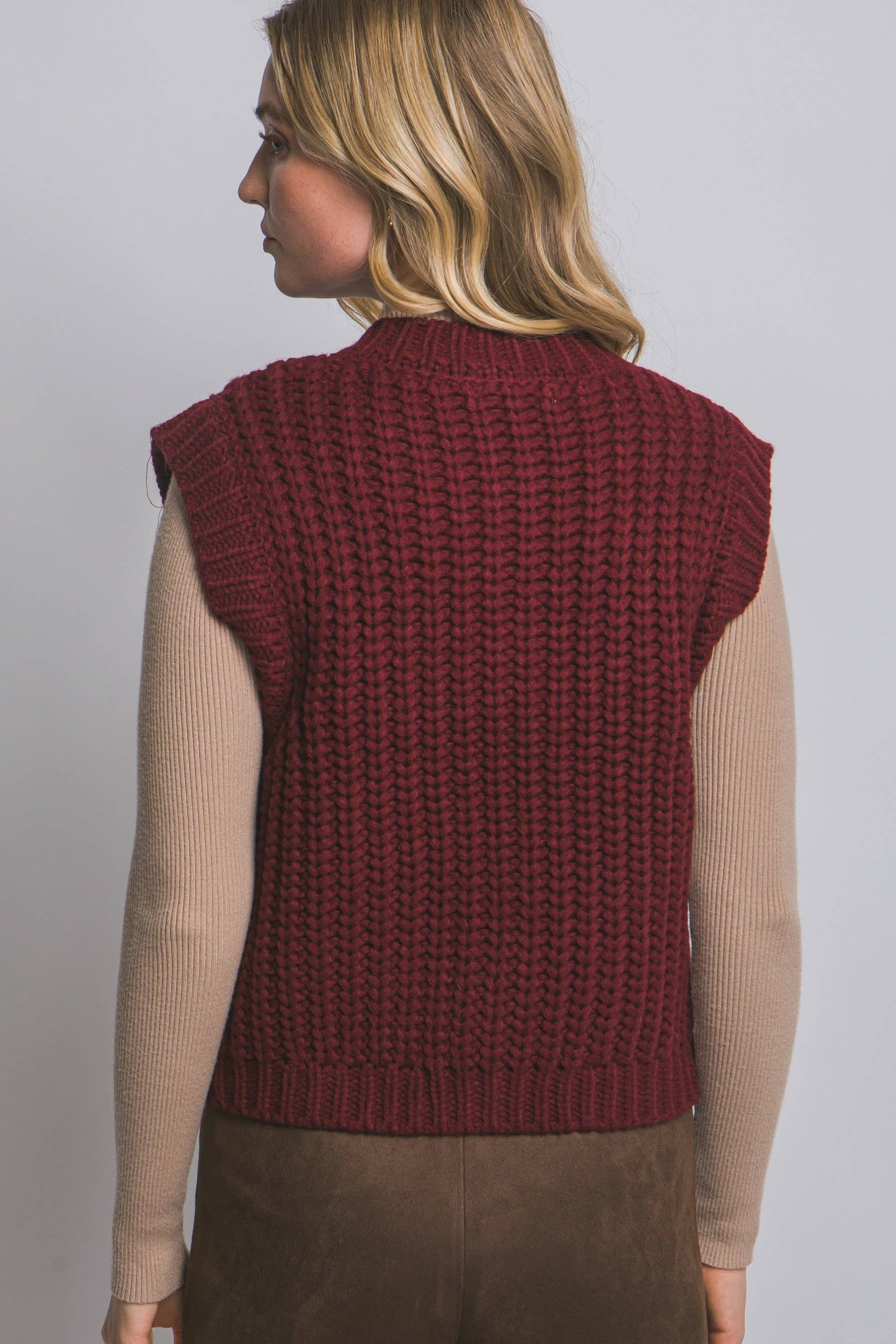 Knit Sweater Vest Gold Button Down