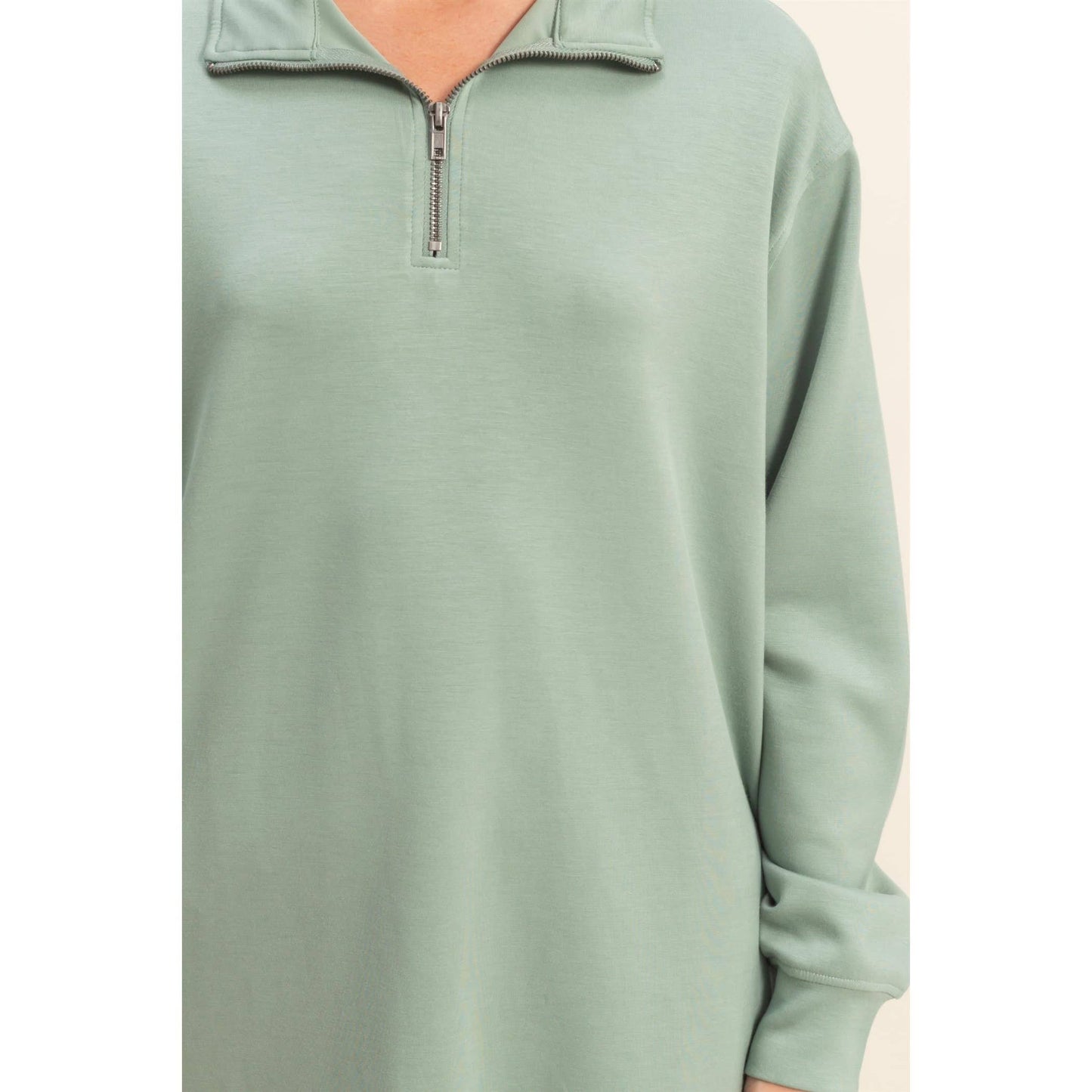 Double Knit Half Zip Up Long Sleeve Mini Dress