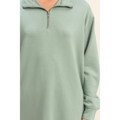 Double Knit Half Zip Up Long Sleeve Mini Dress