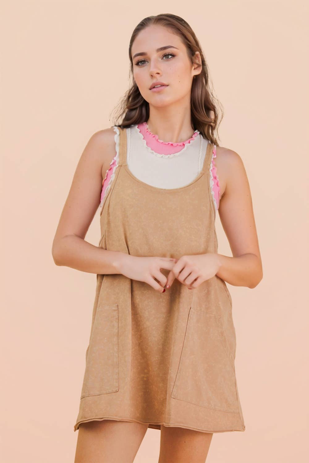 Mineral Washed Knit Mini Dress with Shorts Inside 