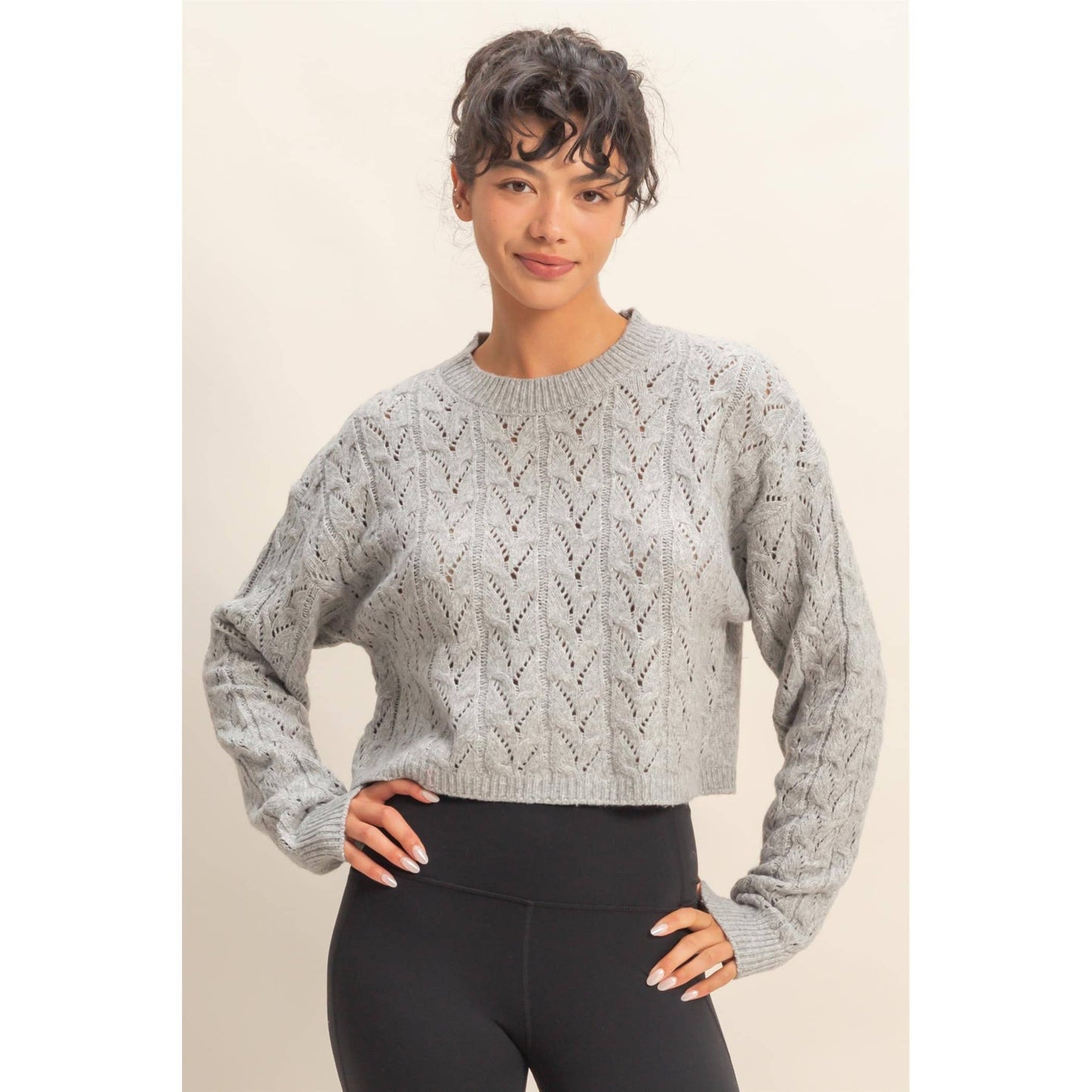 Cropped Cable Knit Sweater