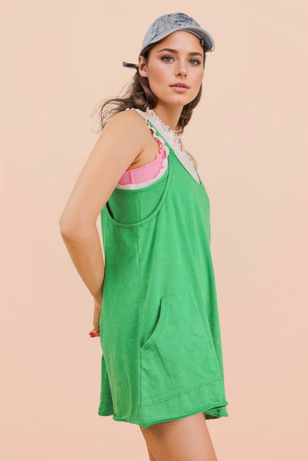 Mineral Washed Knit Mini Dress with Shorts Inside 