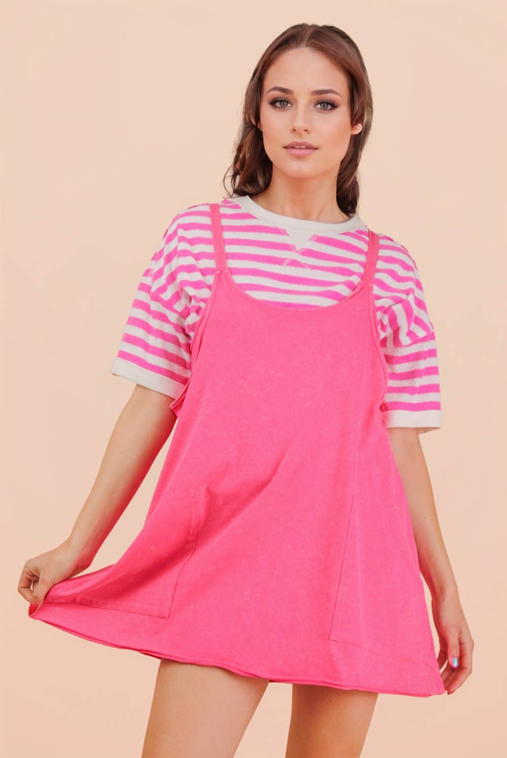 Mineral Washed Knit Mini Dress with Shorts Inside 